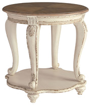 Realyn - Round End Table - White / Brown