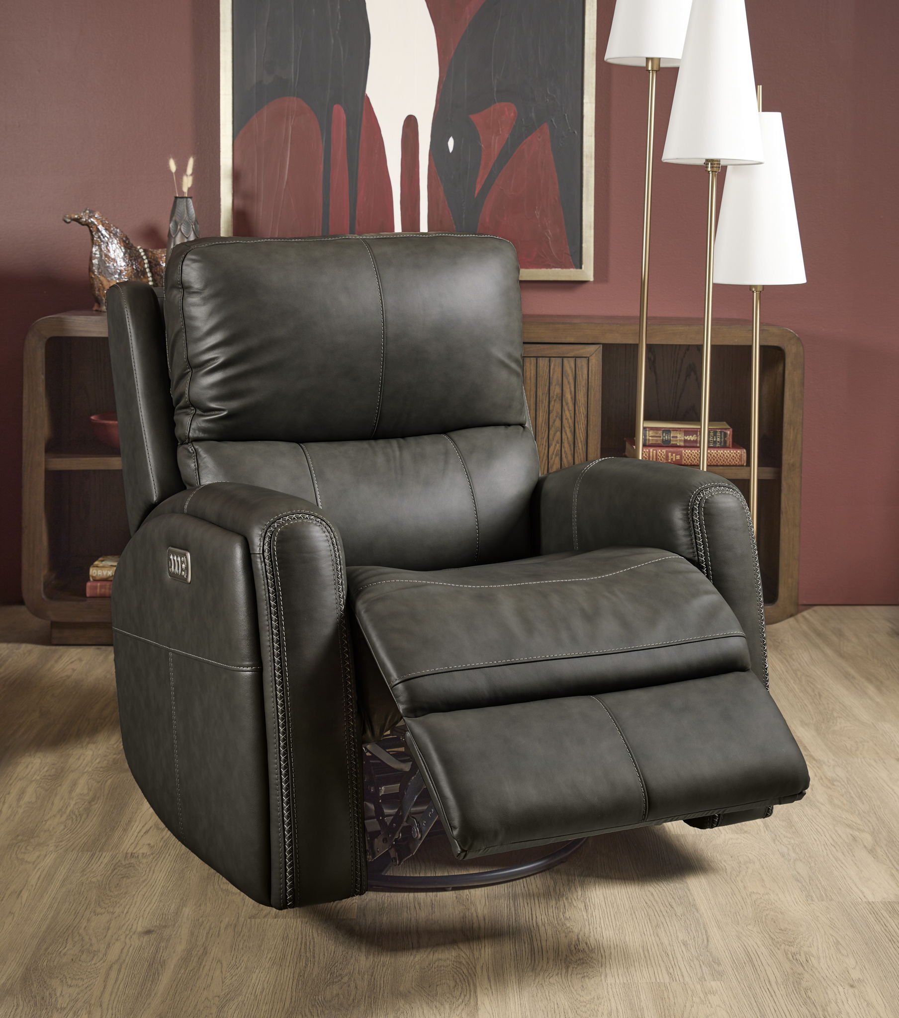 Linden - Power Swivel Gliding Recliner With Power Headrest, Lumbar, Heat & Massage