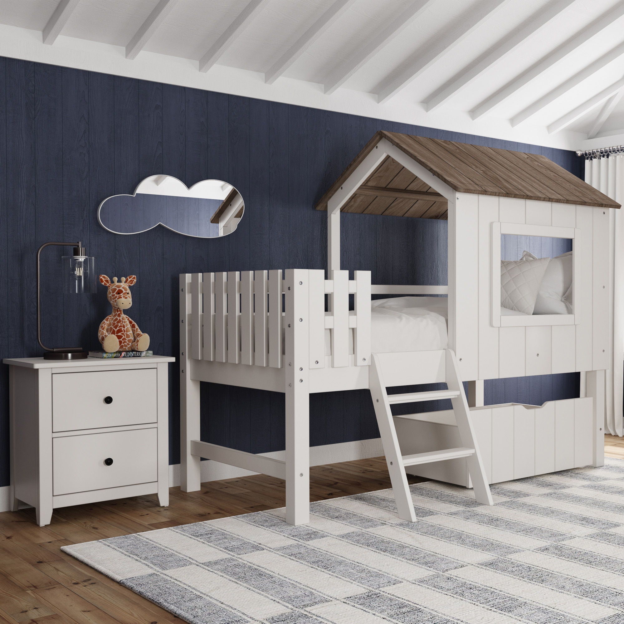 Lodge - Complete Bed With Ladder And Fencing - Cookies / Cream