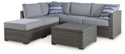 Petal Road - Loveseat Sectional, Ottoman, Table Set (Set of 4) - Gray