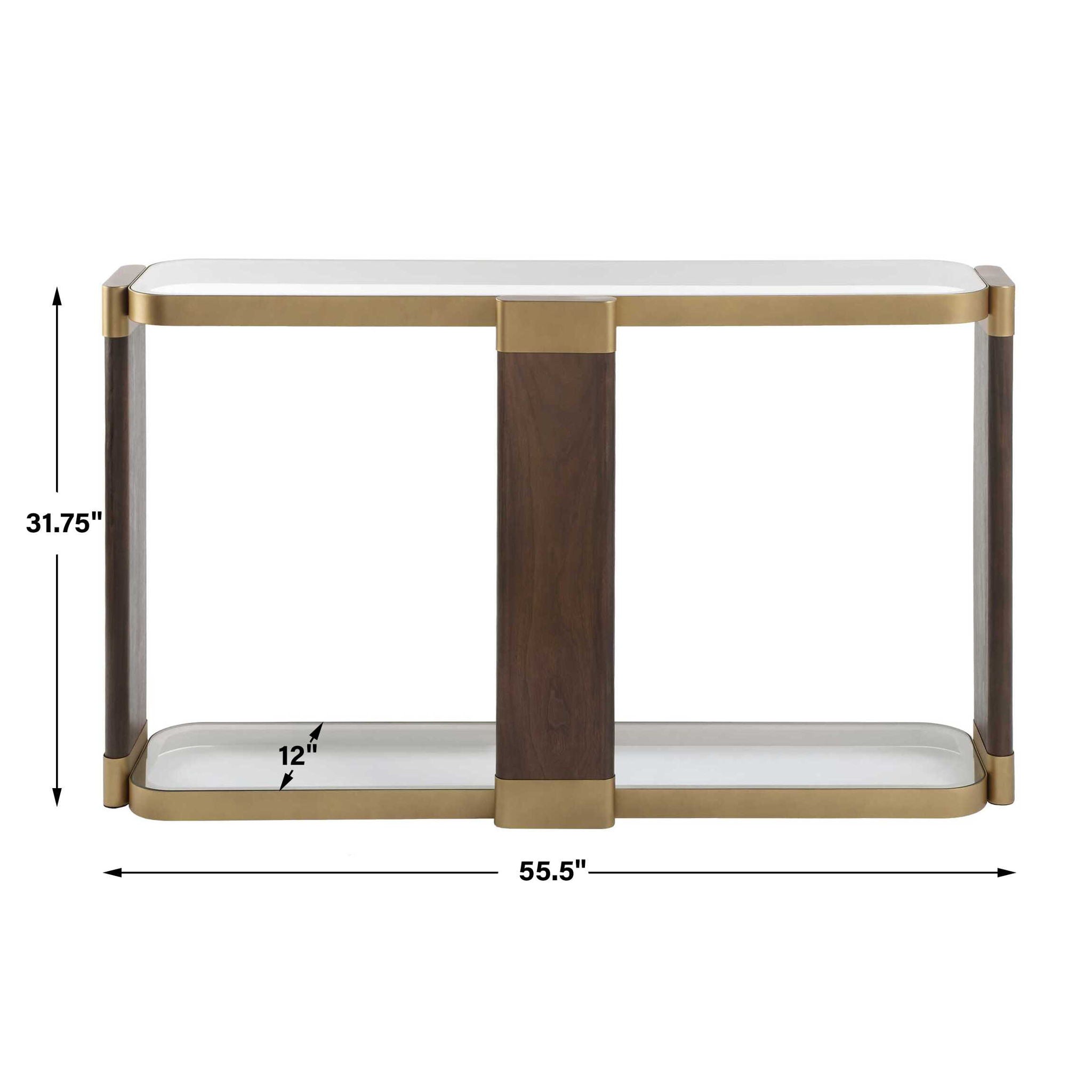 Ryles - Glass Console Table - Brass / Brown / Woodtone
