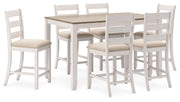 Skempton - Counter Height Dining Table and Bar Stools (Set of 7) - White / Light Brown