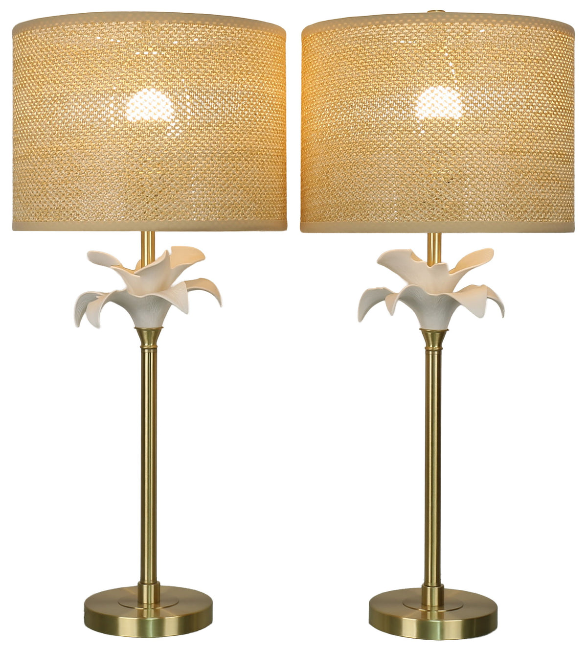 Lily Reverie - 32 X 14 - Metal Table Lamp (Set of 2) - Textured White Ceramic, Soft Gold