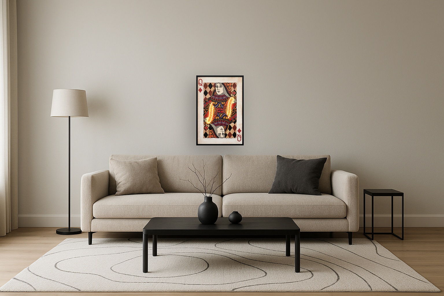 Royal Card IV Hand-Embellished LED Canvas In Frame - Red / Ivory