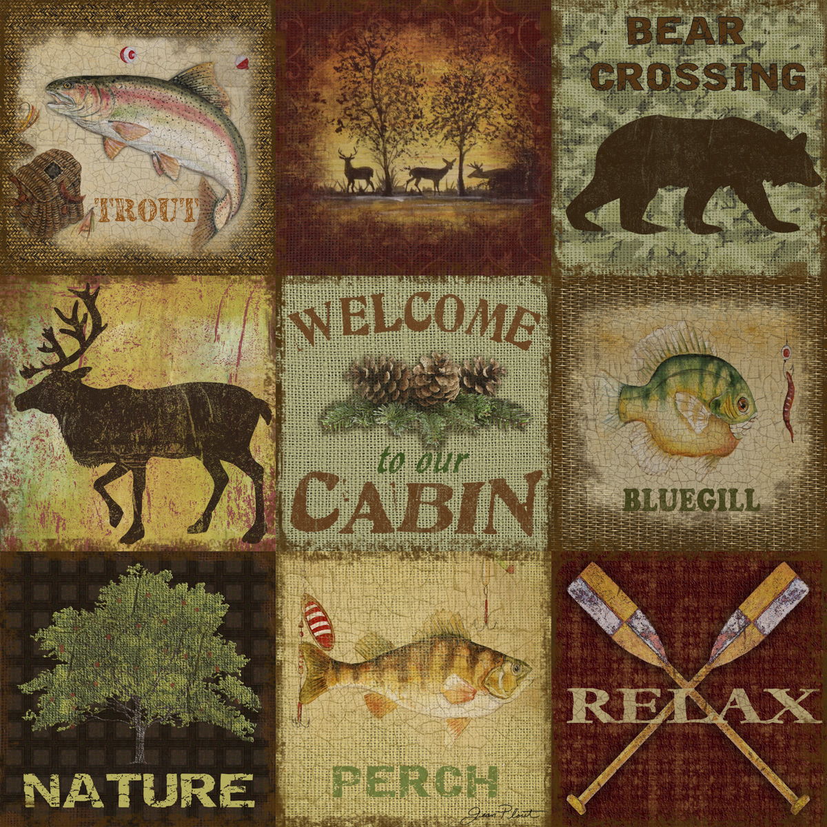 Framed - Lodge Collage By Jean Plout - Light Brown