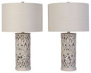 Ivory Trellis - 26 X 15 - Polyresin Table Lamp (Set of 2) - Distressed White
