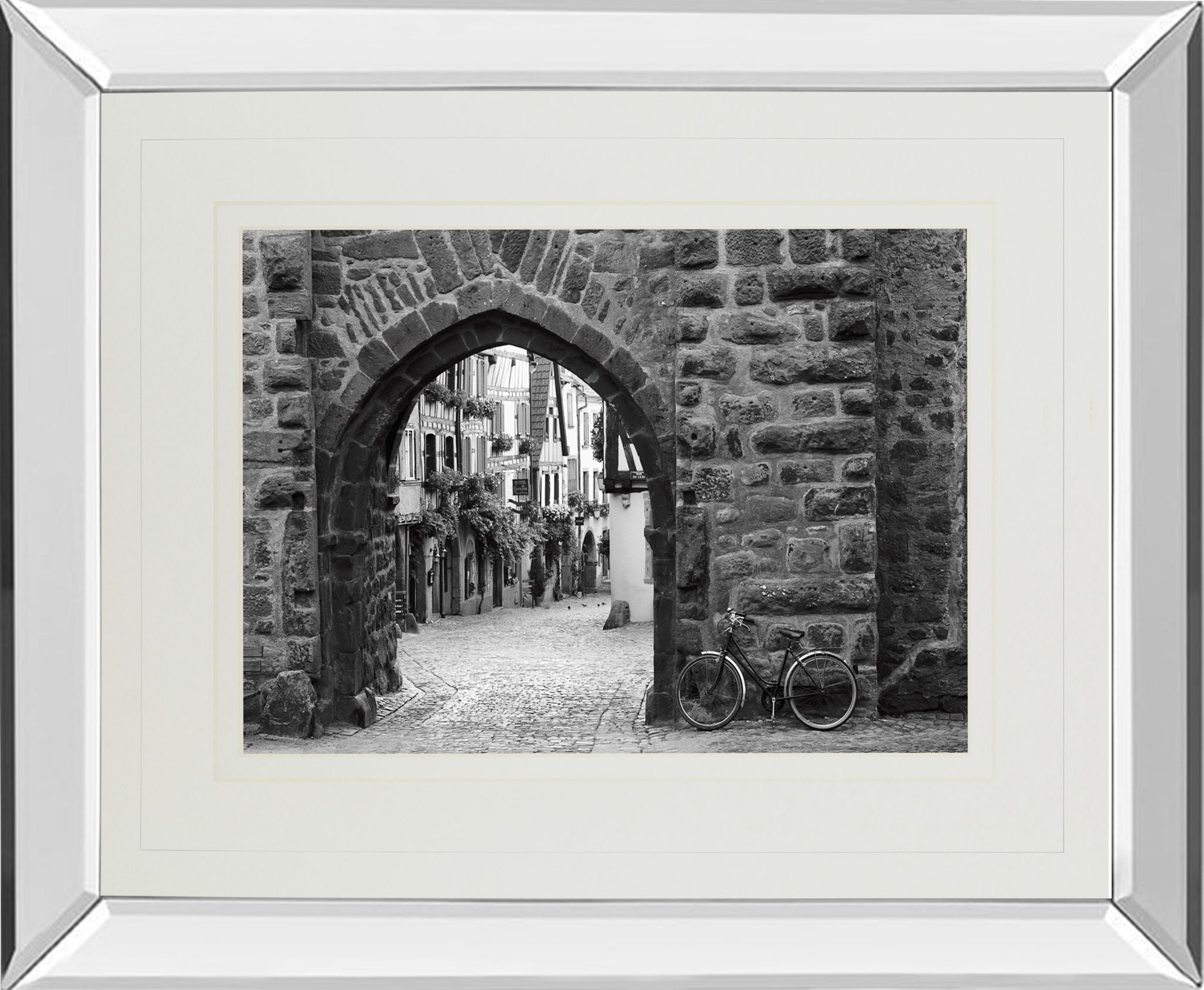Bicycle Of Riquewihr By Monte Nagler - Mirror Framed Print Wall Art - Dark Gray