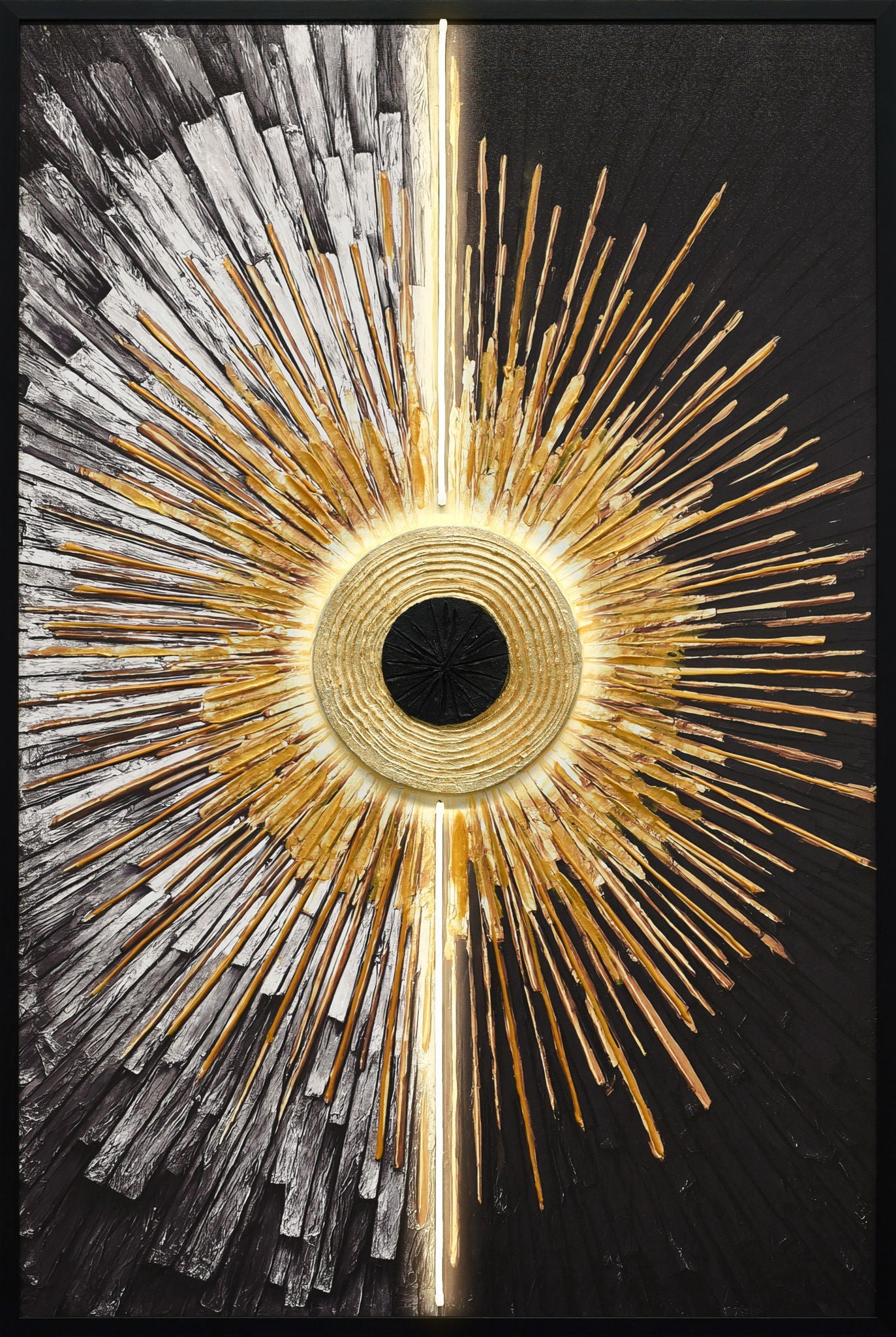 Solar Divide I Hand-Embellished LED Canvas In Frame - Black / White