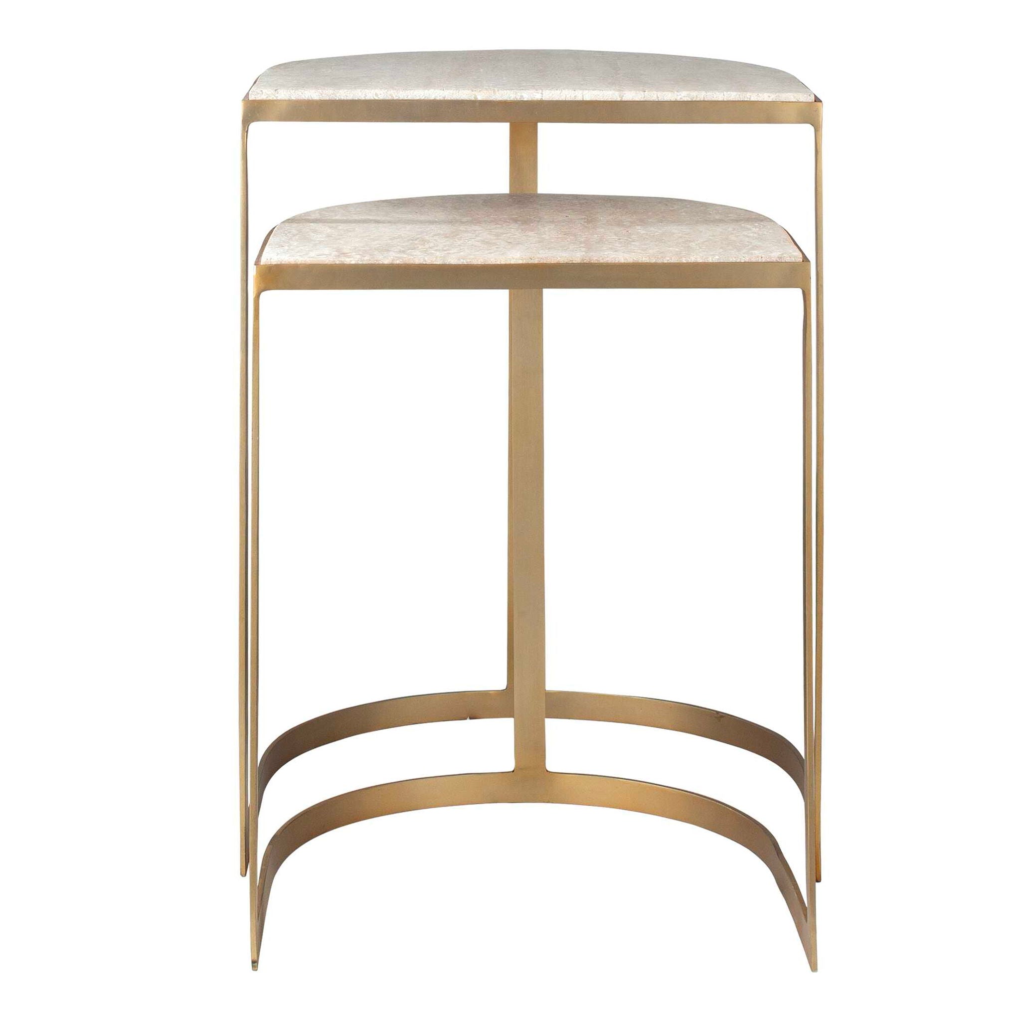 Lindon - Travertine Nesting Tables Set - Gold / White