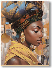 Hand Painted Framed Textured Canvas - Woman Of Gold - Yellow