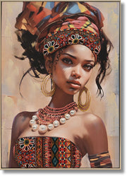 Hand Painted Framed Textured Canvas - Dazzled Woman Ii - Light Brown