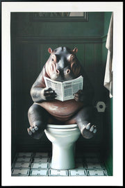 "Quirky Hippo" Hand-Embellished Canvas In Frame - Green / Gray