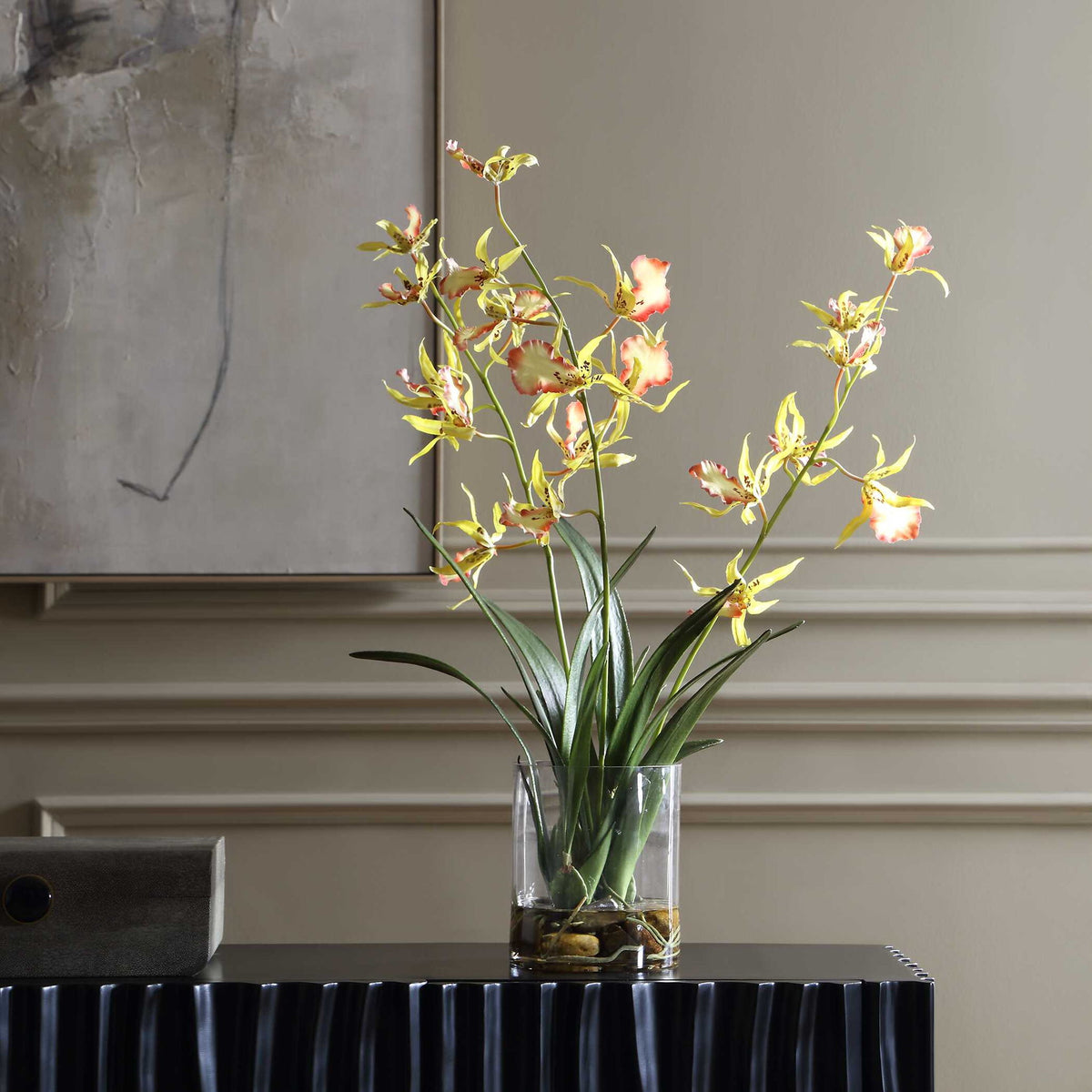 Spider - Orchid In Glass Vase - Green,Pink,Yellow