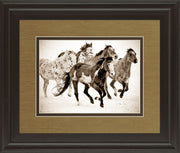 Painted Horses Run By Carol Walker - Framed Print Wall Art - Light Brown