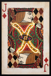 Royal Card III Hand-Embellished LED Canvas In Frame - Black / Red