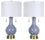 Cobalt Garden - 25 X 14 - Ceramic Table Lamp (Set of 2) - Cobalt Blue Floral Chinoiserie