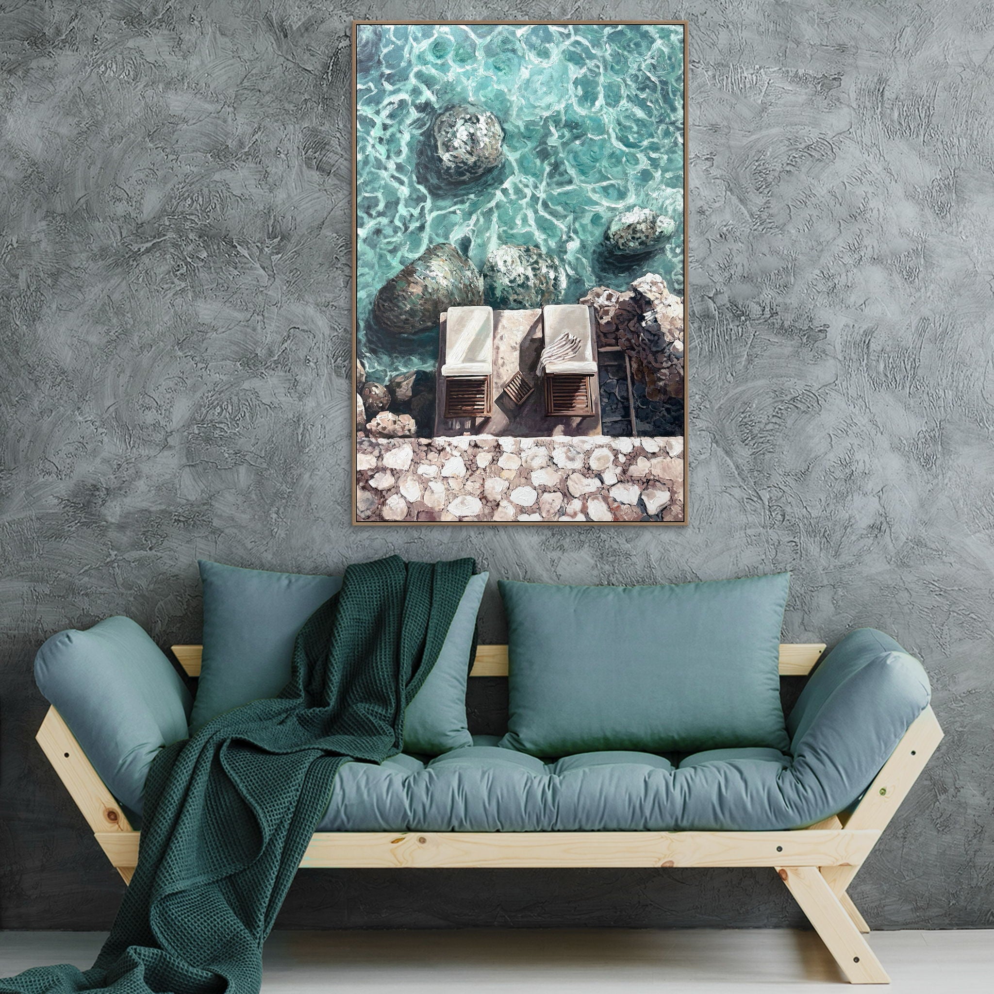 Cove Reverie II Hand-Embellished Canvas In Frame - Aqua / White