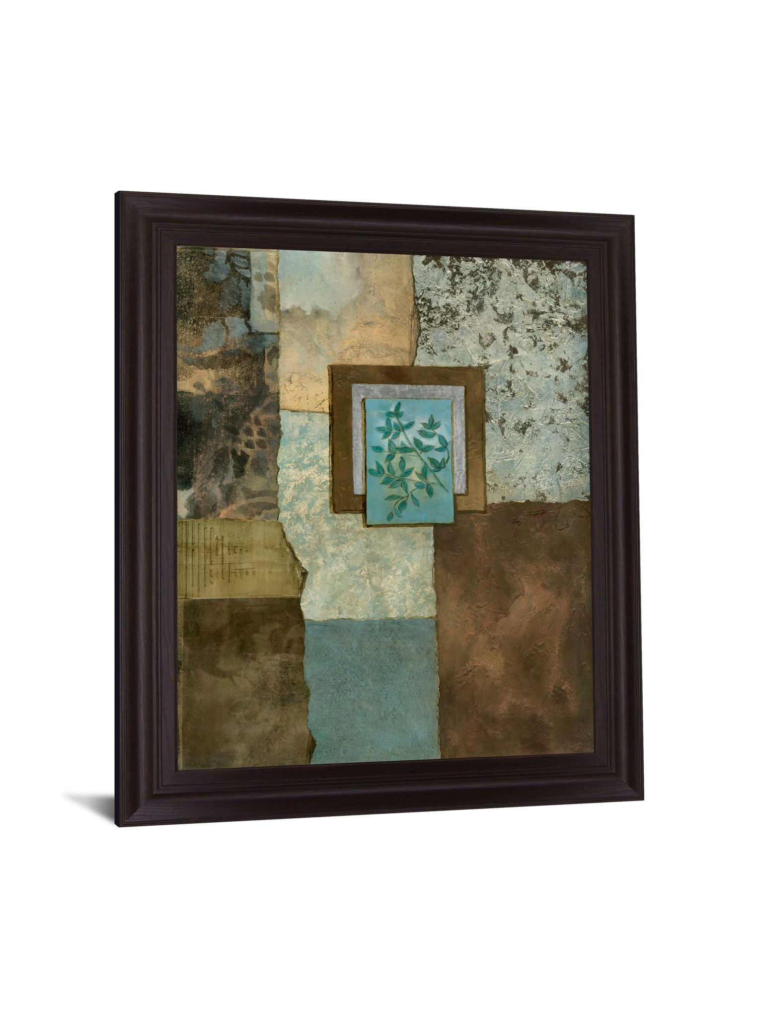 Teal Leaf Mosaic - 28" x 34" Framed Wall Art - Blue