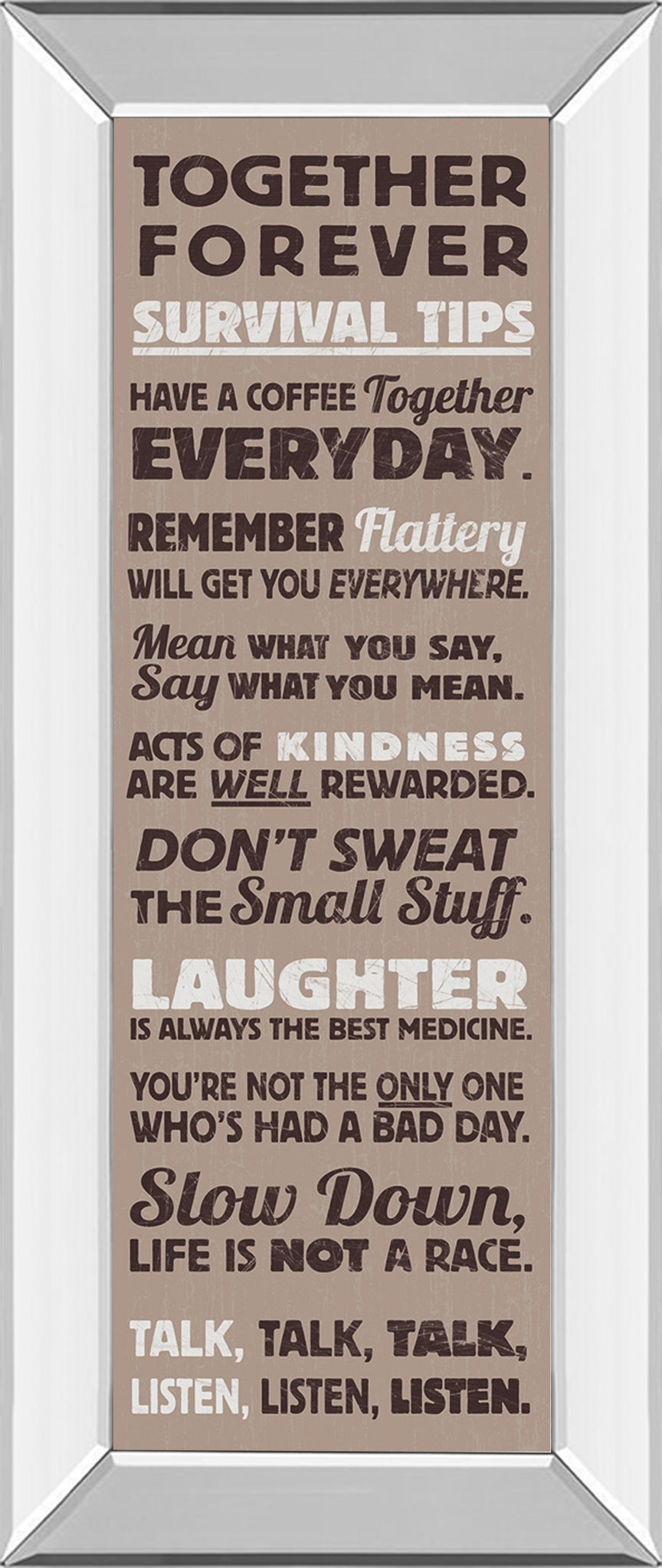 Survival Tips I By The Vintage Collection - Mirror Framed Print Wall Art - Light Brown