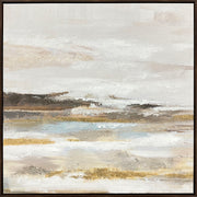 "Tranquil Horizon I" Hand-Embellished Canvas In Frame - Cream / Light Blue / Brown