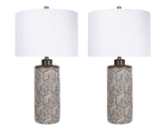"Geometric Harmony" Ceramic Table Lamp (Set of 2) - Brown / White