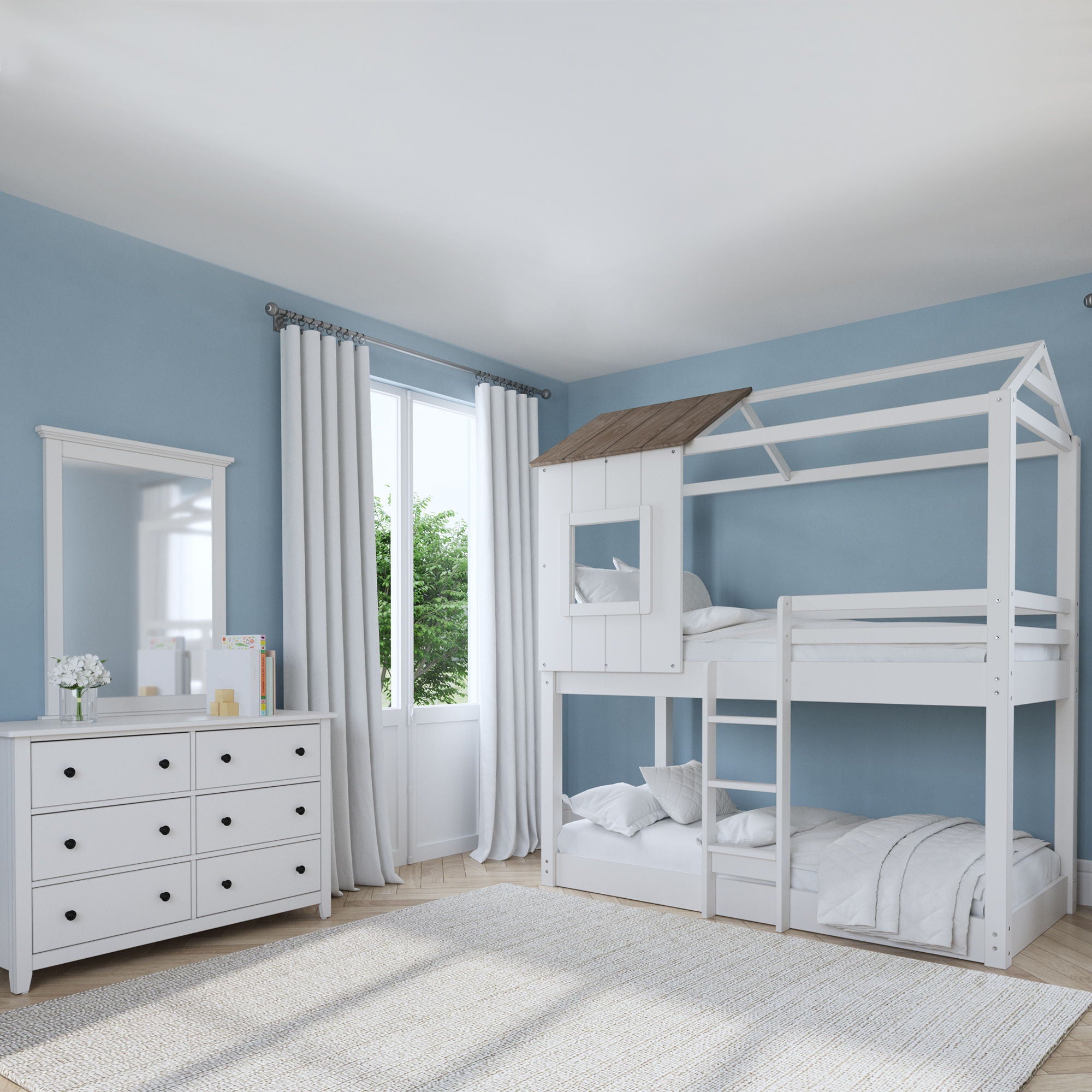 Lodge - Complete Loft Bunk Bed - Cookies / Cream