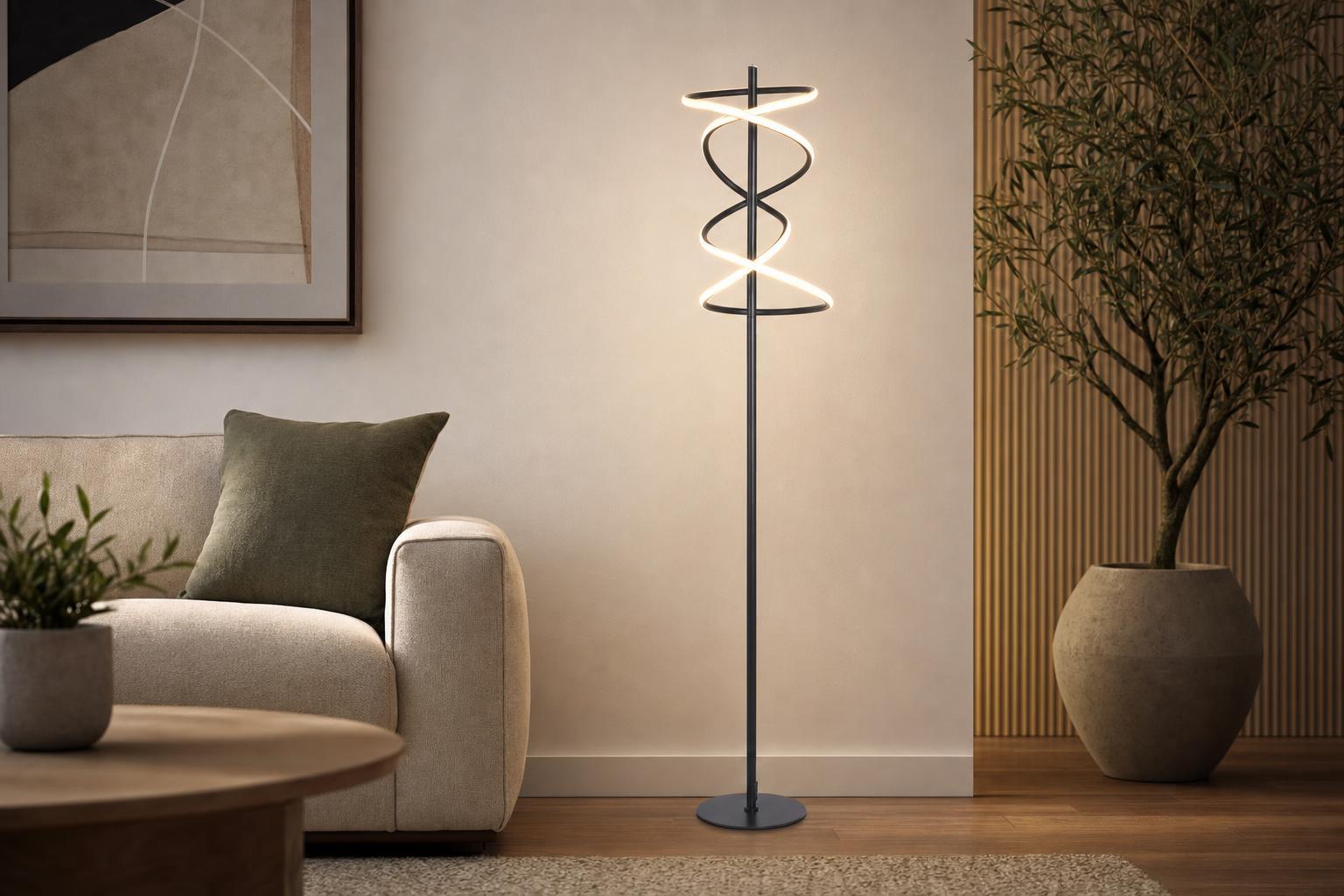 "Helix Radiance" LED Metal Floor Lamp - Matte Black