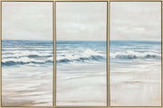Shoreline Cadence - 59 X 39 - Hand-Embellished Canvas Triptych In Frame - Blue