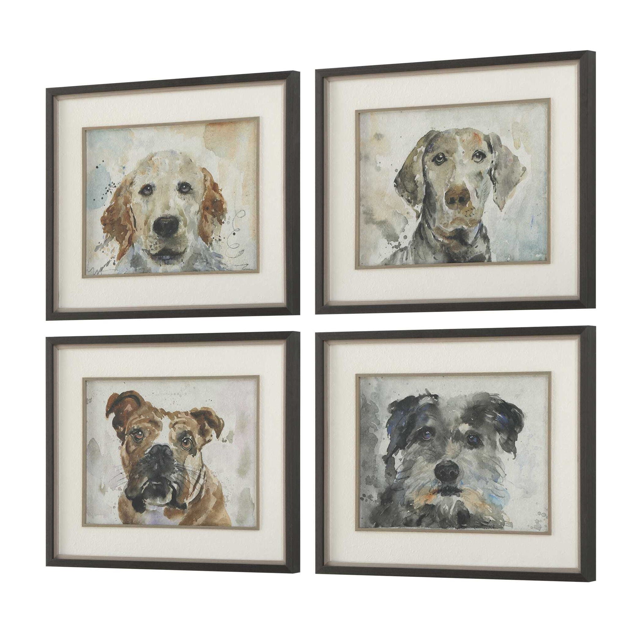 Dog Days - Framed Prints (Set of 4) - Black / Blue / Brown / Gray / Orange / White