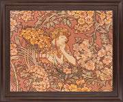 Whimsical Blossom Muse - 28" x 34" Framed Wall Art - Light Brown