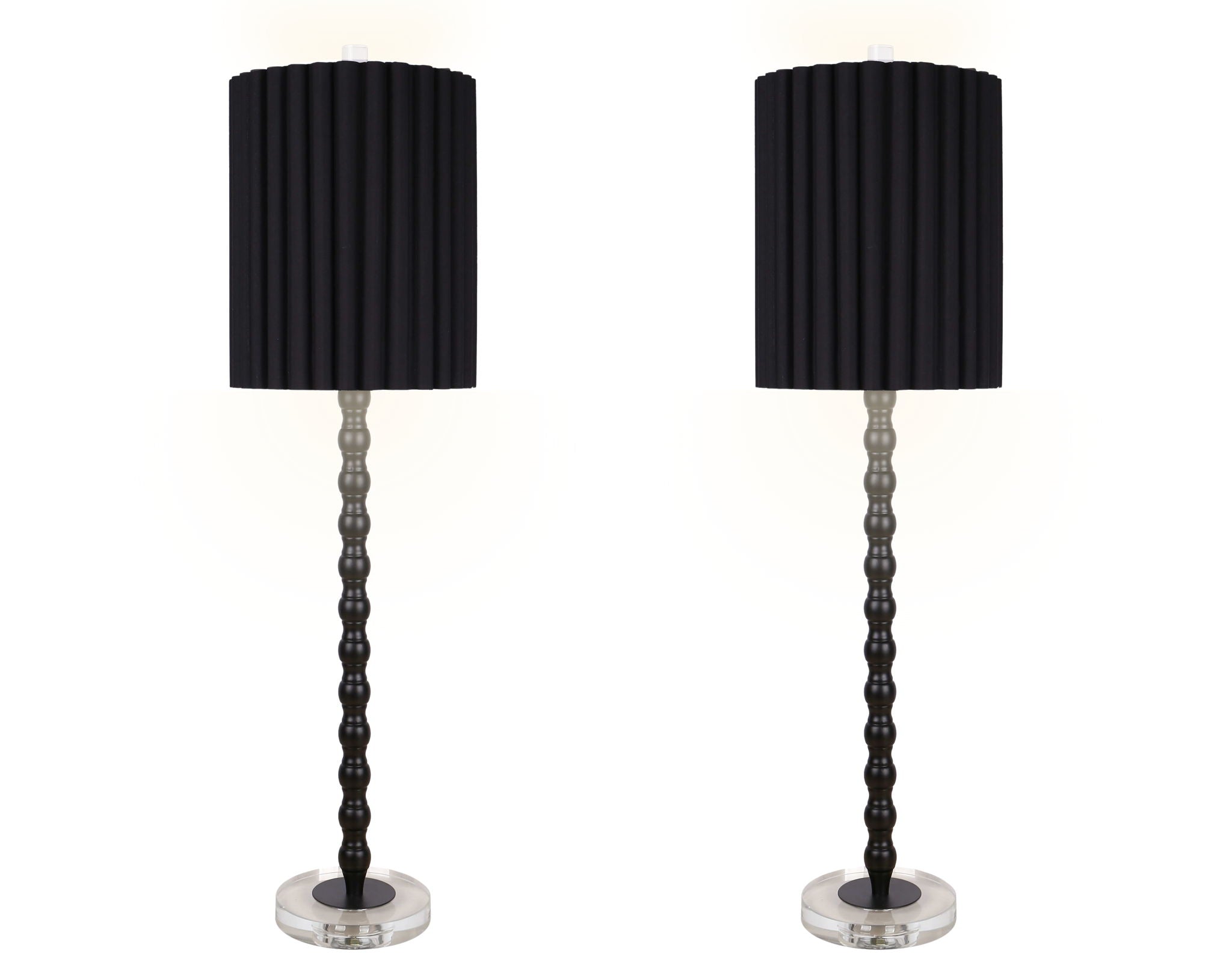 "Obsidian Elegance" Metal Buffet Lamp (Set of 2) - Black / Clear Crystal