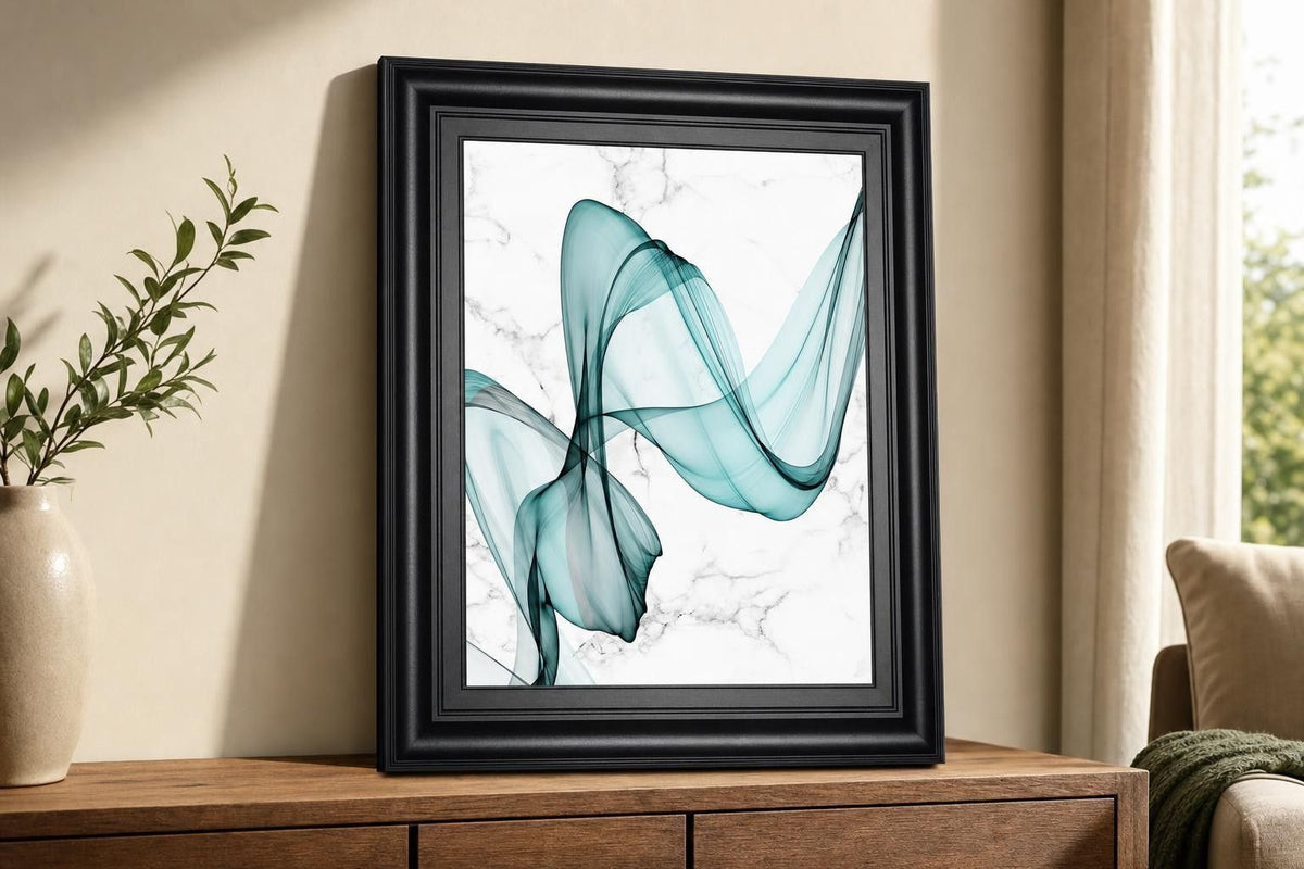 22x26 Teal Ribbons I By Irena Orlov - Light Blue