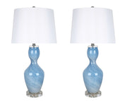 "Azure Elegance" Art Glass Table Lamp (Set of 2) - Blue Art Glass