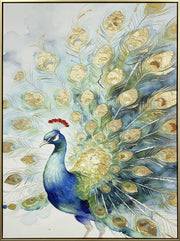 Peacock Promenade - 30 X 39 - Hand-Embellished Canvas In Frame - Blue