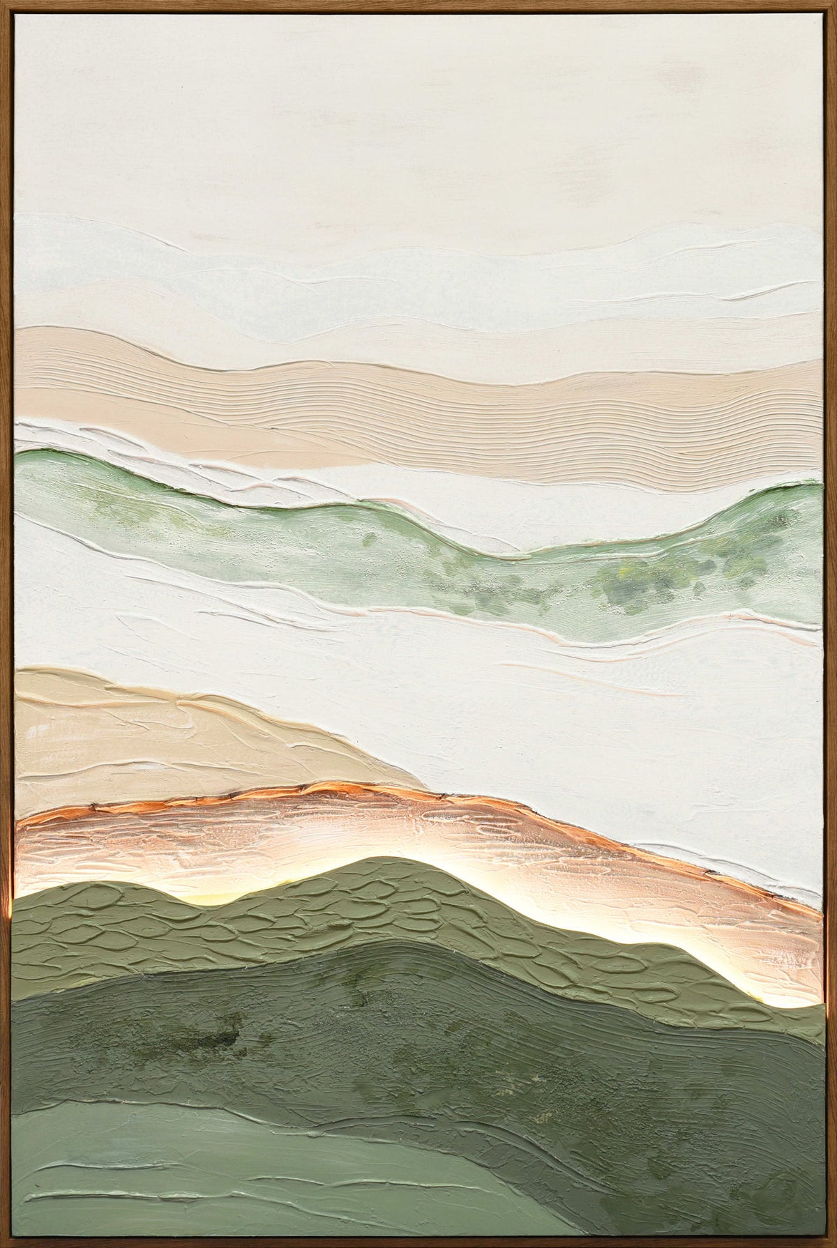 Sage Ridge Glow I - 32 X 47 - Hand-Painted Neon Canvas In Frame - Green, Cream
