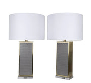 Gator Luxe PU Alligator Leather, Crystal & Metal Table Lamp (Set of 2) - Gray Gator Pu / Soft Gold
