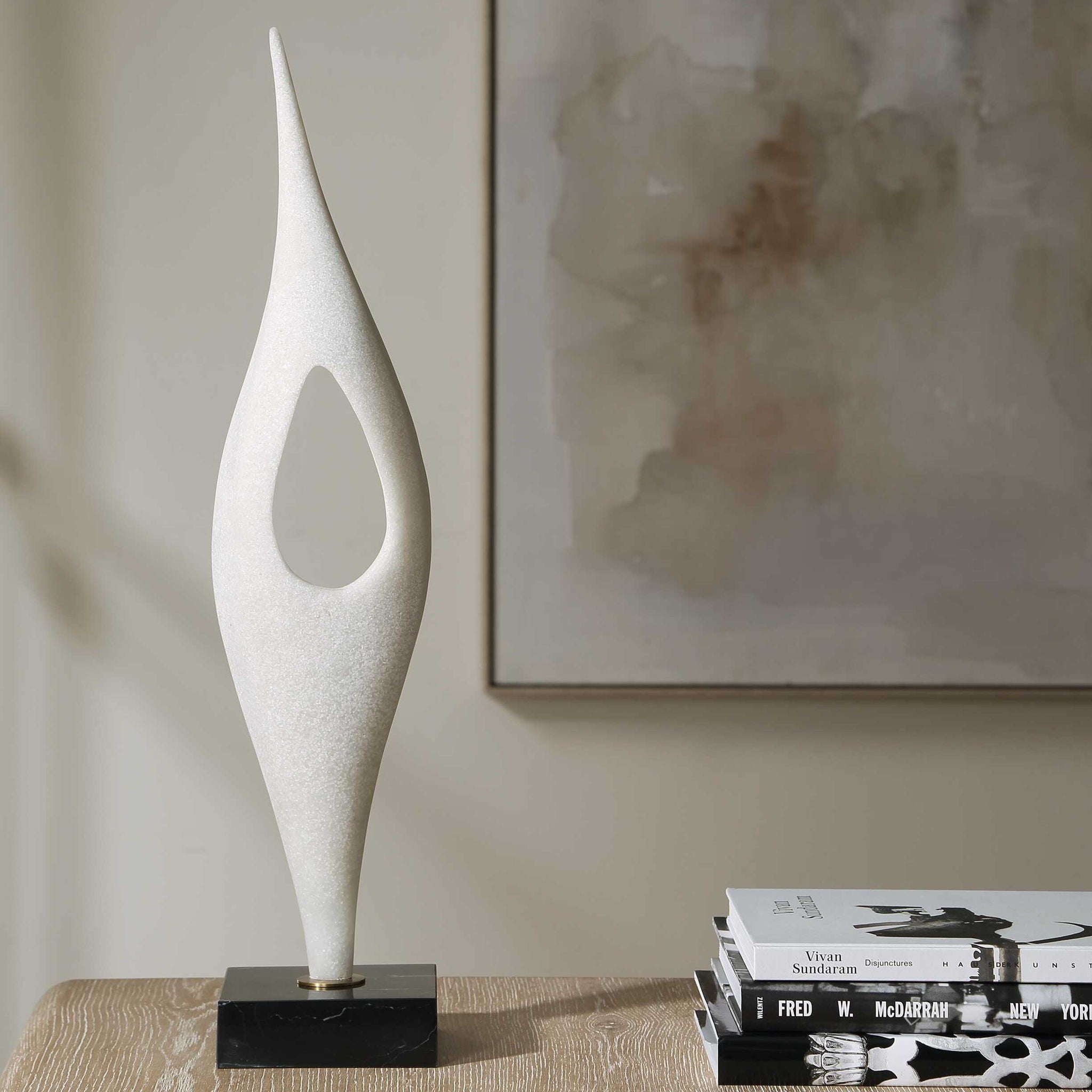 Fluid Drop - Stone Sculpture - White