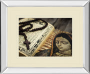 Rosary In Bible By Kbuntu - Mirror Framed Print Wall Art - Beige