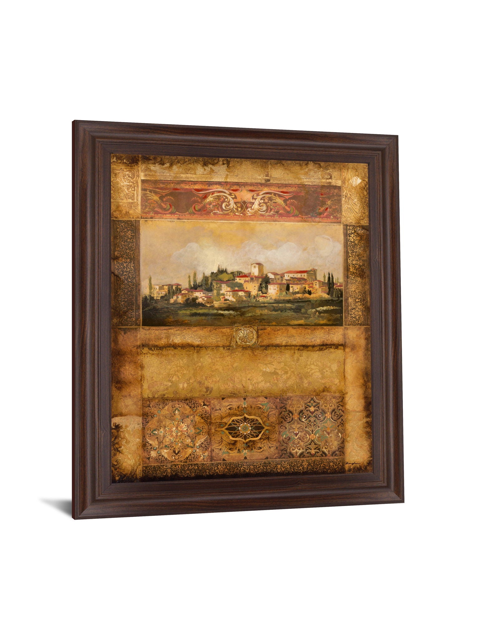 Tuscan Village Mosaic - 28" x 34" Framed Wall Art - Dark Brown