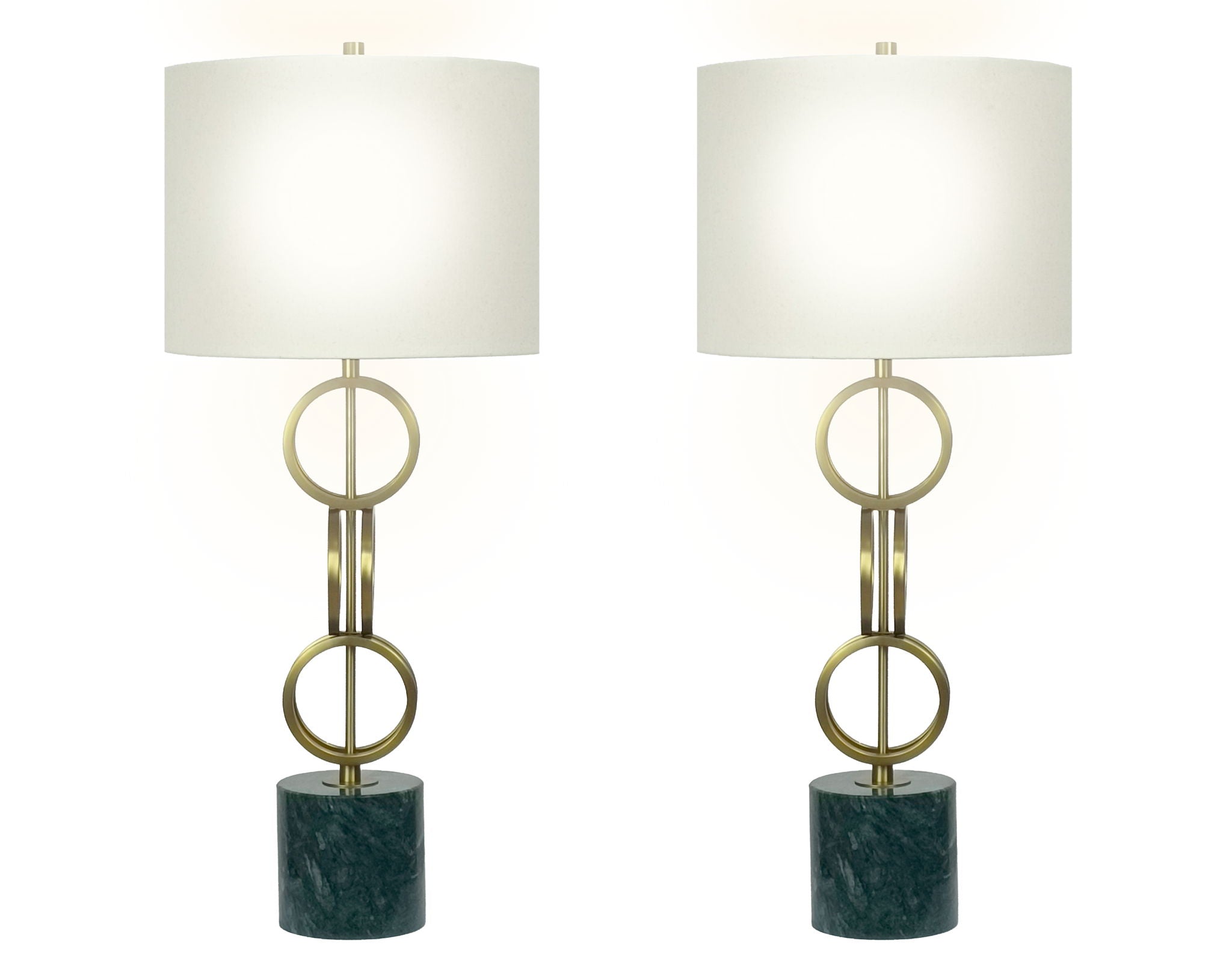 "Marble Harmony" Metal Table Lamp On Marble Base (Set of 2) - Green Marble / Matte Golden Bronze