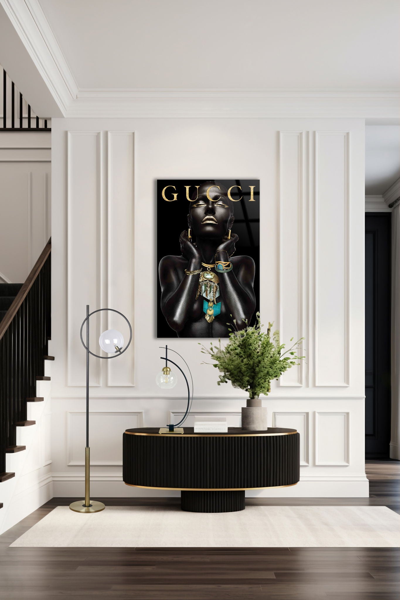 "Glass Orbs" Metal Floor Lamp - Matte Black / Soft Gold / Clear