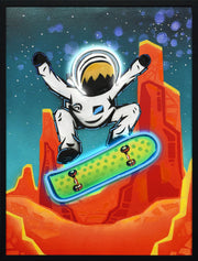 Kuiper Belt Kick-Flip By Joy Hernandez Hand-Embellished LED Canvas In Frame - Red / Teal