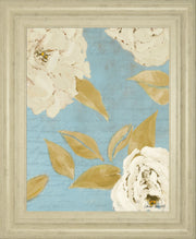 Scripted Poetic Peonies I By Lanie Loreth - Framed Print Wall Art - Light Blue