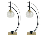 "Eclipse Aura" Metal Table Lamp With Glass Globe (Set of 2) - Matte Black / Gold / Clear Glass