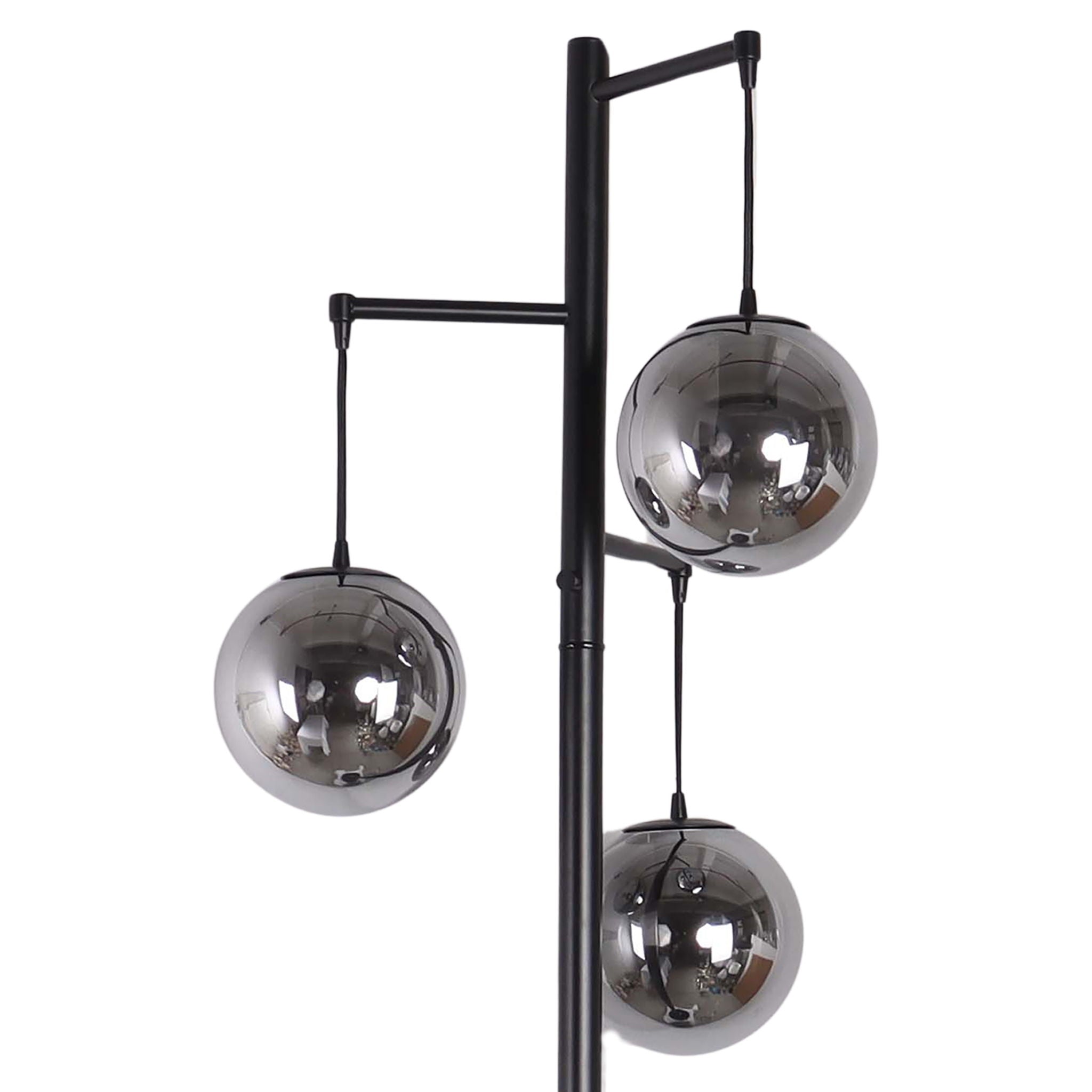 "Globe Cascade" Metal Floor Lamp With Glass Globes - Polished Chrome / Smoked Glass