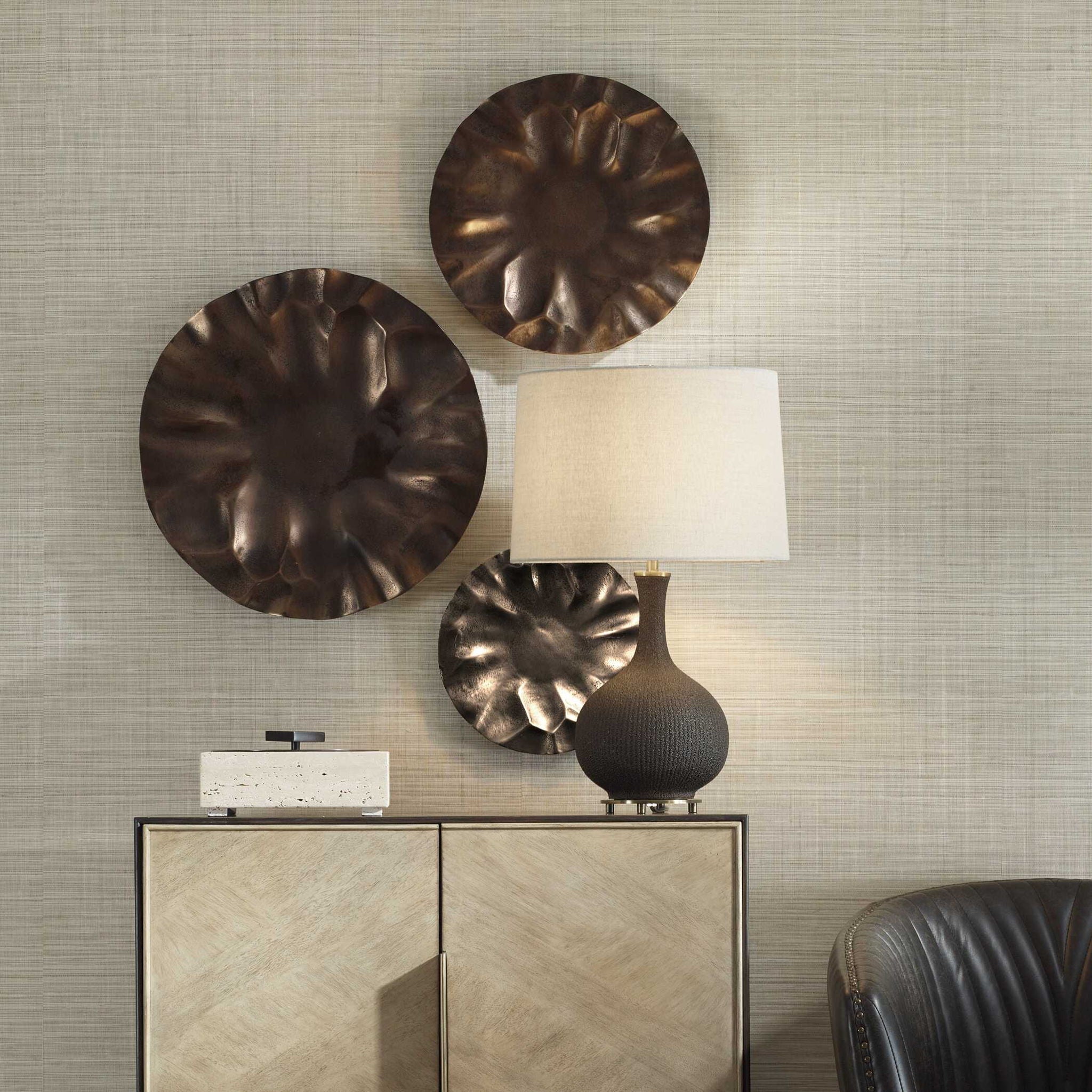 Peonia - Outdoor Wall Art (Set of 3) - Bronze