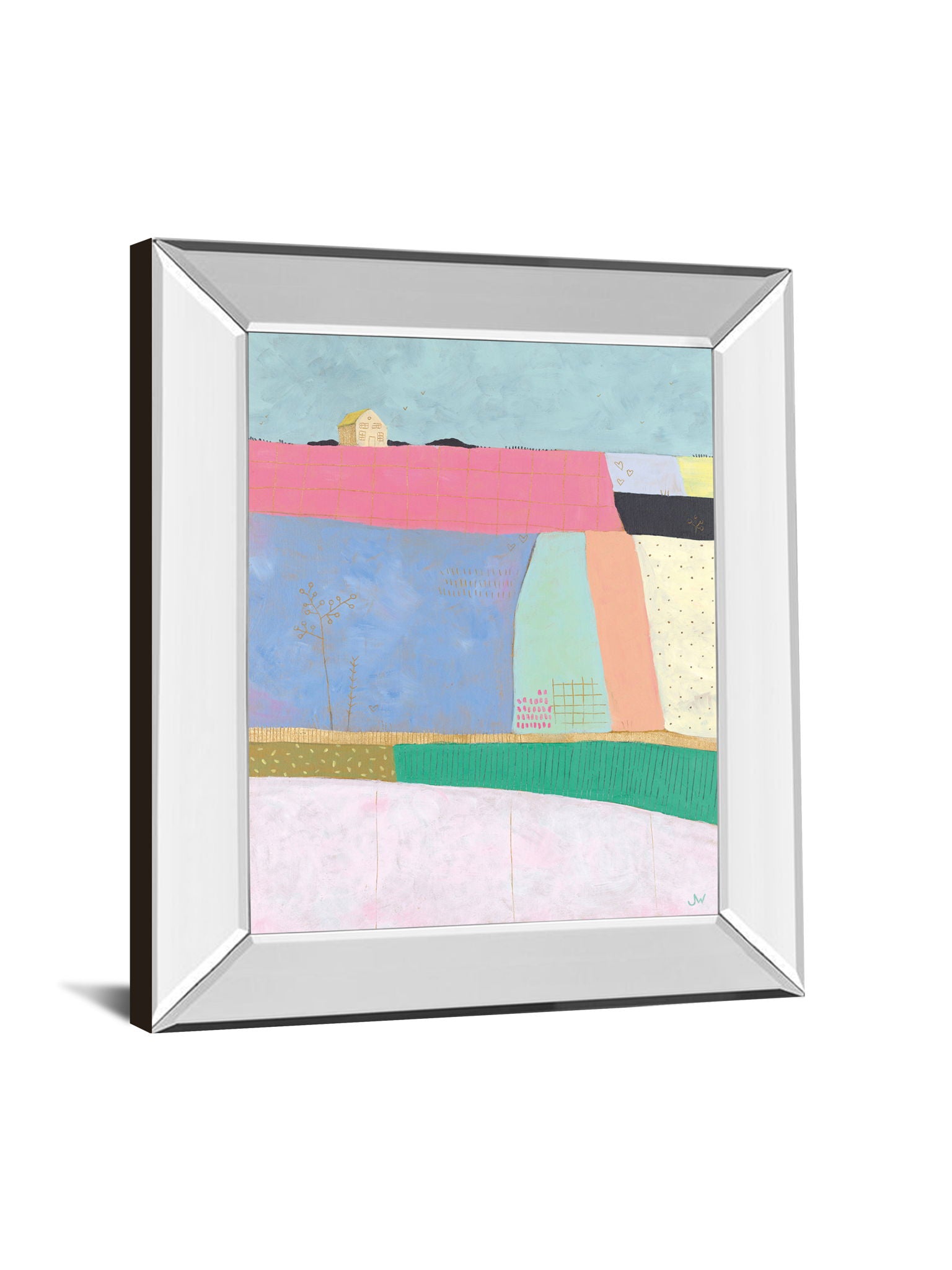 Live Colorfully-Patchwork By Joelle Wehkamp - Mirror Framed Print Wall Art - Light Blue