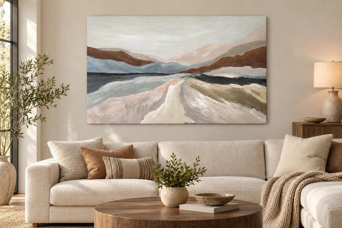 Where Valleys Meet - 84 X 52 - Hand-Embellished Wrapped Canvas - Ivory