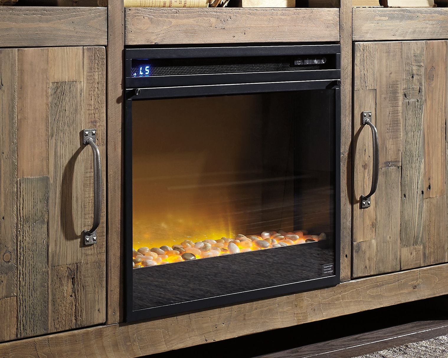 Starmore - 70" TV Stand With Glass/Stone Fireplace Insert - Brown