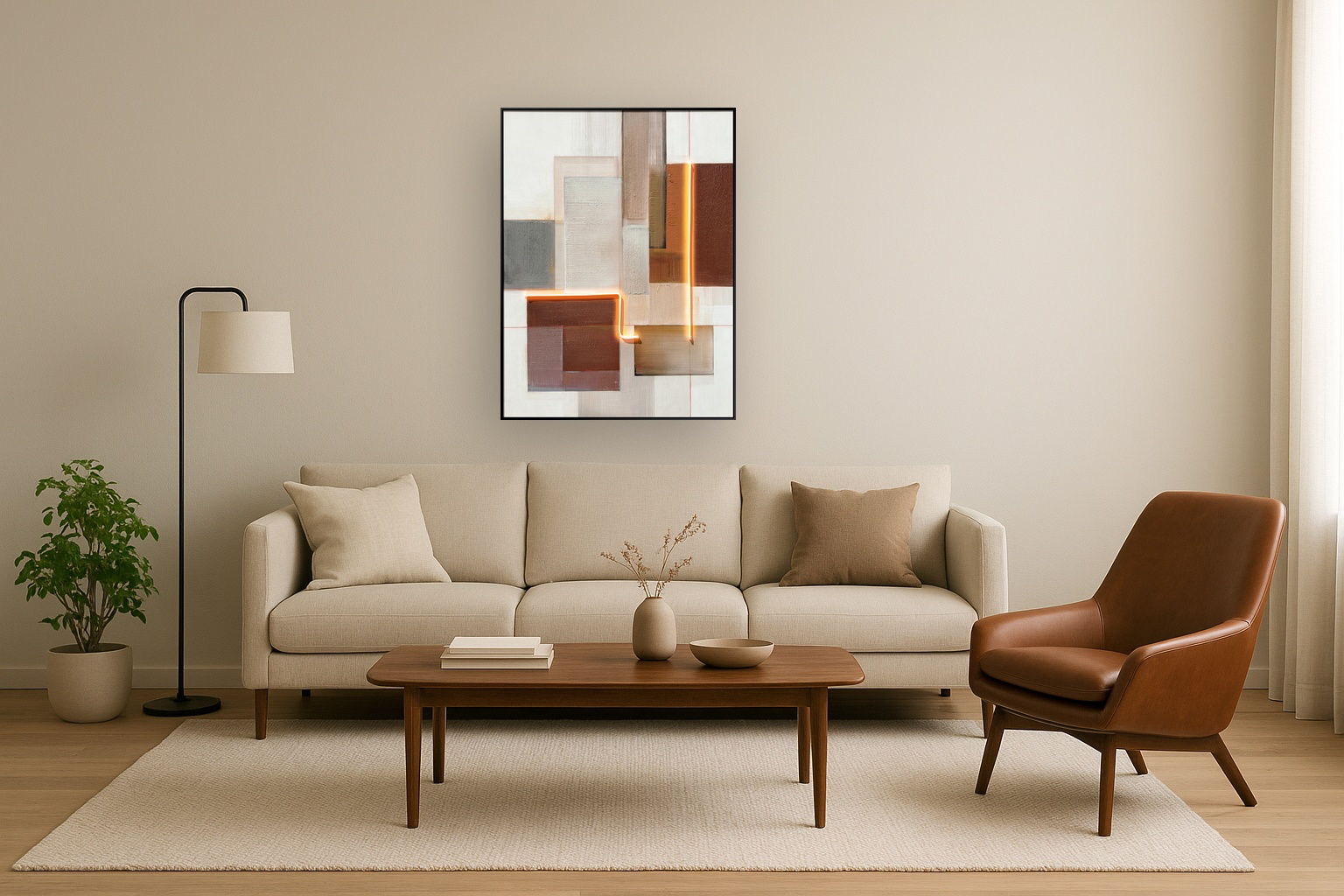 Luminous Grid I Hand-Embellished LED Canvas In Frame - Brown / Ivory